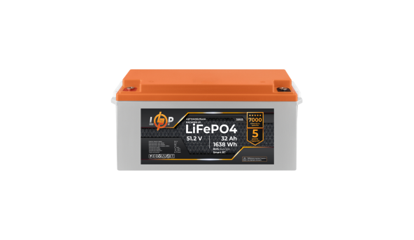 Аккумулятор LP LiFePO4 51,2V - 32 Ah (1638Wh) (BMS 64A/32А) пластик LCD Smart BT