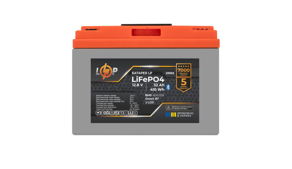 Аккумулятор LP LiFePO4 12,8V - 32 Ah (410Wh) (BMS 40А/32A) пластик LCD Smart BT - 606160