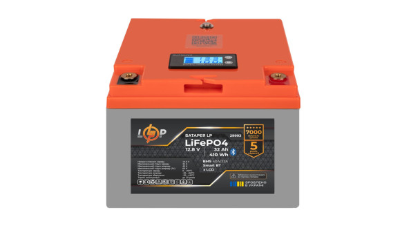 Аккумулятор LP LiFePO4 12,8V - 32 Ah (410Wh) (BMS 40А/32A) пластик LCD Smart BT - 606160