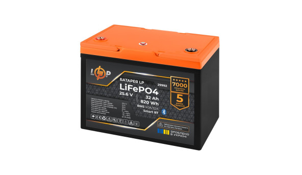 Акумулятор LP LiFePO4 25,6V - 32 Ah (820Wh) (BMS 40A/32А) пластик Smart BT - 606165