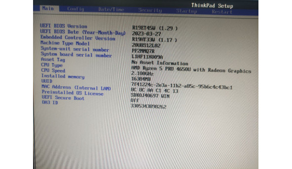 Материнськая плата для ноутбука Lenovo ThinkPad L15 Gen 1 NM-C741 Б/В - 606379