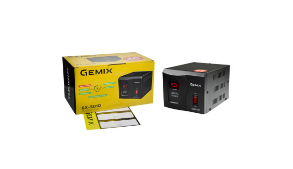 Стабілізатор напруги Gemix GX-501D, 500ВА/350Вт, цифрові індикатори, пластиковий корпус