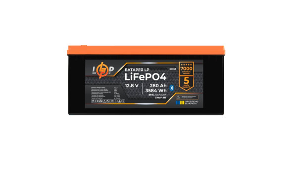 Акумулятор LP LiFePO4 12,8V - 280 Ah (3584Wh) (BMS 200A/100А) пластик Smart BT - 610402