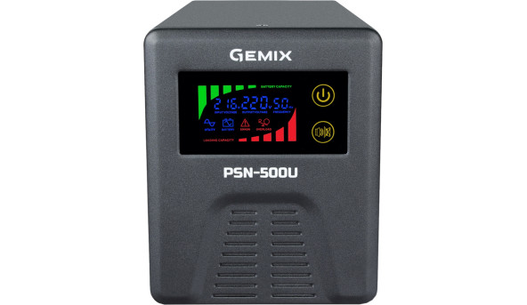 ДБЖ Gemix PSN-500U, 500VA/350W 12V/220V, 5/7/9A, 2*Schuko, без АКБ