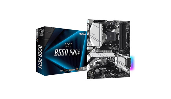 ASRock B550 Pro4 (AM4/B550, 4*DDR4, 2xPCIex16, HDMI/VGA, 6xSATAІІІ, 3xM.2, GLan, 7.1ch, ATX) - 623717
