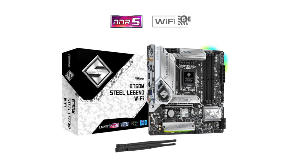 ASRock B760M STEEL LEGEND WIFI (1700/B760, 4*DDR5, 1xPCIex16, 4xSATAІІІ, 3xM.2, 2.5GLan, 7.1ch, mATX - 623718