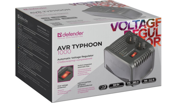Стабілізатор напруги Defender AVR Typhoon 1000 320 Вт, 2 розетки - 624761
