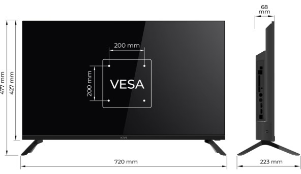 TV 32 Kivi 32H730QB HD/DLED/T2/Android 11/2 x 8W/HDMI/Wi-Fi/VESA 200x200 M4/Black - 625999