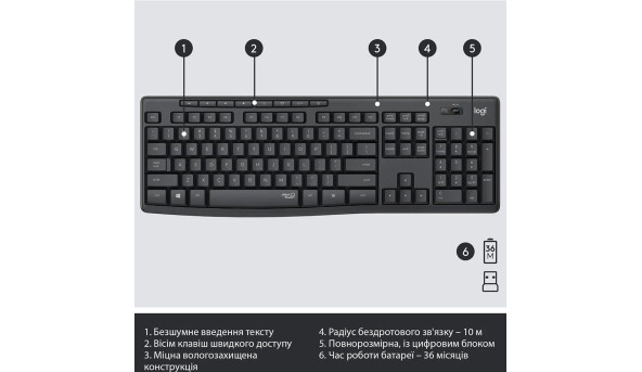 Комплект Logitech MK295 Silent бездротовий Combo, GRAPHITE - 626498