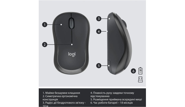 Комплект Logitech MK295 Silent бездротовий Combo, GRAPHITE - 626498