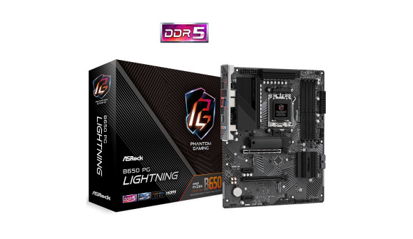 ASRock B650 PG LIGHTNING (AM5/B650, 4*DDR5, 2xPCIex16, HDMI, 4xSATAІІІ, 3xM.2, 2.5GLan, 7.1ch, ATX) - 626610