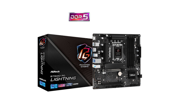 ASRock B760M PG LIGHTNING (1700/B760, 4*DDR5, 2xPCIex16, 4xSATAІІІ, 3xM.2, 2.5GLan, 7.1ch, mATX) - 626615