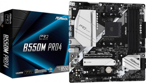 ASRock B550M Pro4 (AM4/B550, 4*DDR4, 2xPCIex16, DP/HDMI/VGA, 6xSATAІІІ, 3xM.2, GLan, 7.1ch, mATX) - 626618