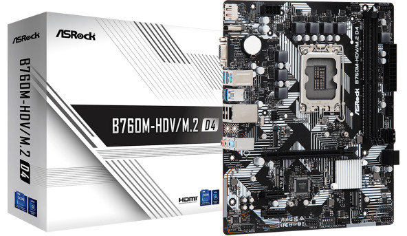 ASRock B760M-HDV/M.2 D4 (1700/B760, 2*DDR4, 1xPCIex16, 4xSATAІІІ, 3xM.2, GLan, 7.1ch, mATX) - 626622