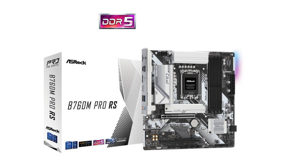 ASRock B760M PRO RS (1700/B760, 4*DDR5, 2xPCIex16, 4xSATAІІІ, 3xM.2, 2.5GLan, 7.1ch, mATX) - 626623