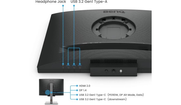 TFT 24.1" BenQ RD240Q, WQXGA, 16:10, USB-C, HDMI, DP, HAS, Pivot, колонки, темно-сірий - 627012