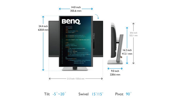 TFT 24.1" BenQ RD240Q, WQXGA, 16:10, USB-C, HDMI, DP, HAS, Pivot, колонки, темно-сірий - 627012