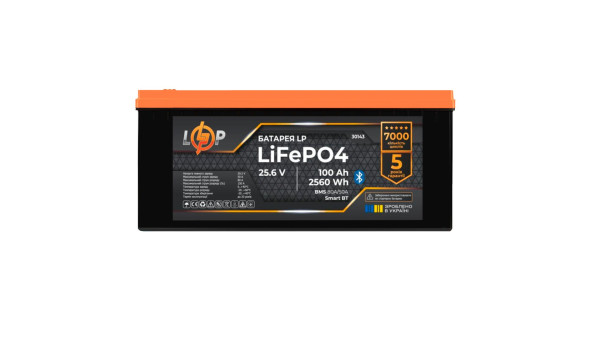 Акумулятор LP LiFePO4 25,6V - 100 Ah (2560Wh) (BMS 80А/50) пластик Smart BT