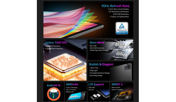 Планшет Teclast T50Plus 11” FHD / 6GB / 256GB / T620 / 8000mAh / LTE / 13+5Mp / Metal / Gray - 629322