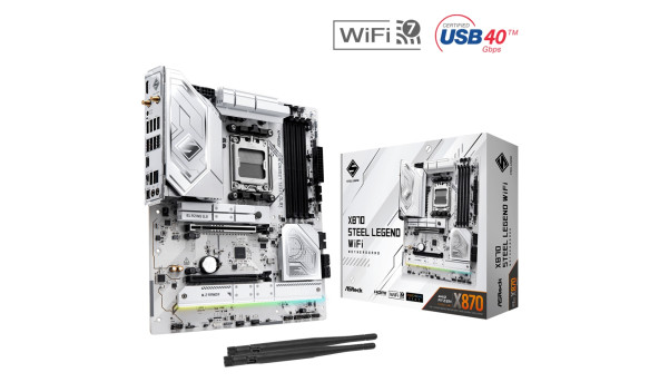 ASRock X870 STEEL LEGEND WIFI (AM5/X870, 4*DDR5, 2xPCIex16, HDMI/USB4, 4xSATA, 3xM.2, 2.5GLan, ATX) - 629570