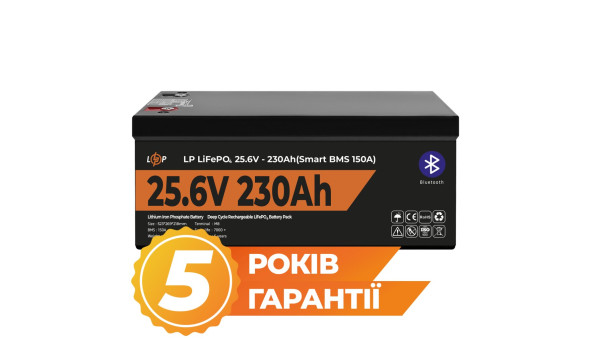 Акумулятор LP LiFePO4 25,6V - 230 Ah (5888Wh) (Smart BMS 150А) з BT пластик - 629875