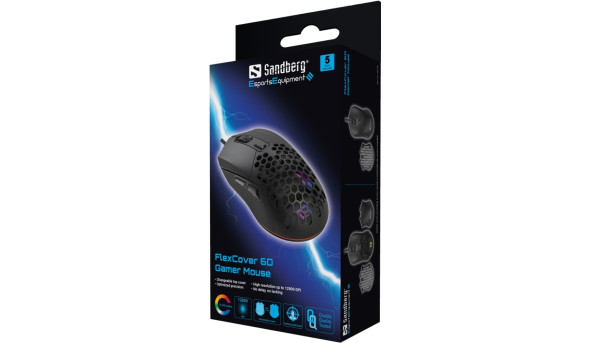 Мишка Sandberg FlexCover 6D Gamer Mouse RGB, ігрова, 12800 dpi., 6кн.Huano чорна - 630447