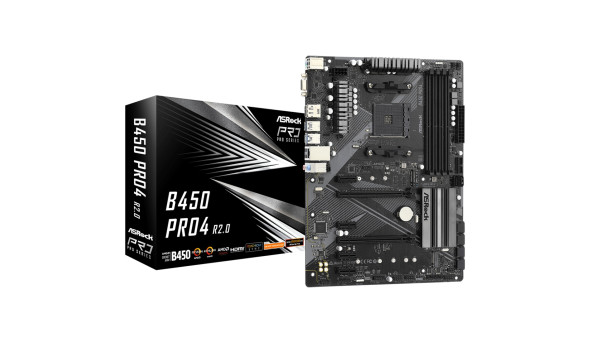 ASRock B450 PRO4 R2.0 (AM4/B450, 4*DDR4, PCIex16, DP, HDMI, VGA, 6xSATAІІІ, M.2,GLan, 8ch, ATX) - 630702