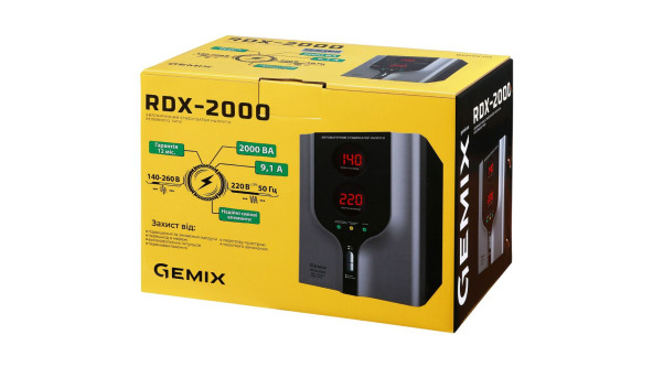 Стабілізатор напруги Gemix RDX-2000, 2000 ВА/1400 Вт, релейний - 631245