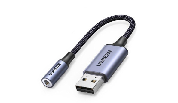 Звукова карта USB AUX jack, TRRS (Mic + Ear) KT0210 25 СМ Ugreen Чорна CM477