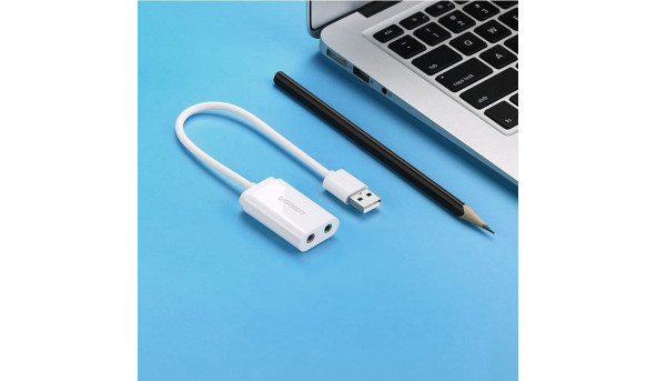 Звукова карта USB AUX jack, TRRS (Mic + Ear), ALC4042 15cm Ugreen Біла US205 - 631917