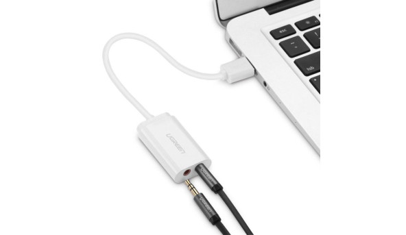 Звукова карта USB AUX jack, TRRS (Mic + Ear), ALC4042 15cm Ugreen Біла US205 - 631917