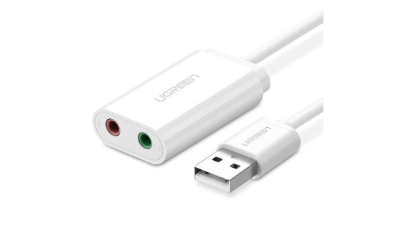 Звукова карта USB AUX jack, TRRS (Mic + Ear), ALC4042 15cm Ugreen Біла US205 - 631917