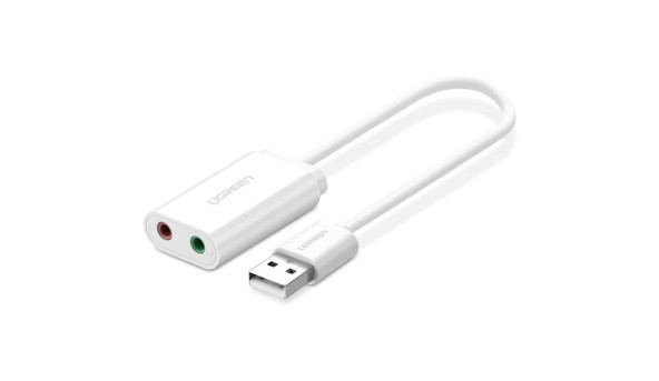 Звукова карта USB AUX jack, TRRS (Mic + Ear), ALC4042 15cm Ugreen Біла US205