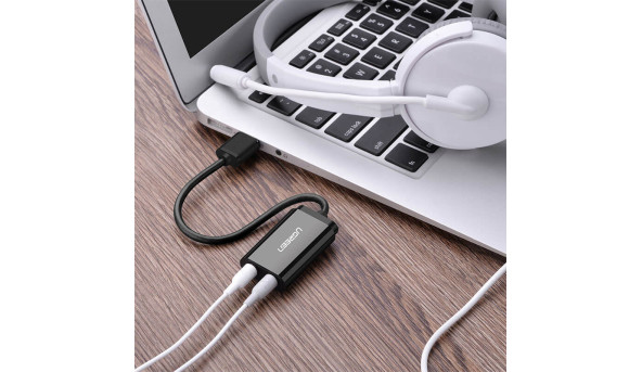 Звукова карта USB AUX jack, 2*TRS (Mic + Ear) ALC4042 Ugreen Чорна US205 - 631920