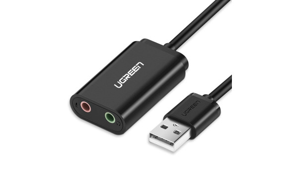 Звукова карта USB AUX jack, 2*TRS (Mic + Ear) ALC4042 Ugreen Чорна US205 - 631920
