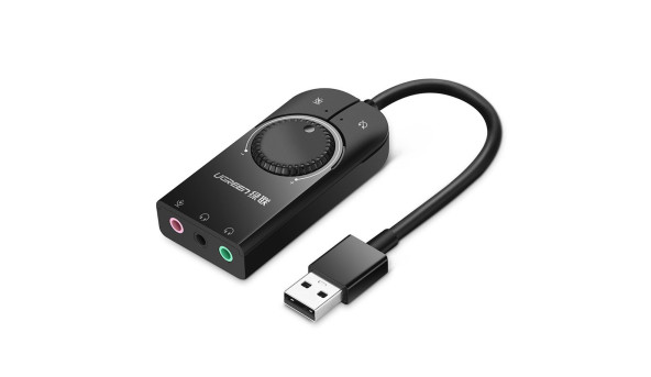 Звукова карта USB AUX jack, 2*TRS (Mic + Ear) SSS1629 Ugreen Чорна CM129