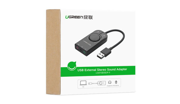 Звукова карта USB AUX jack, TRS(Mic + Ear) SSS1629 Ugreen Чорна CM129 - 631933