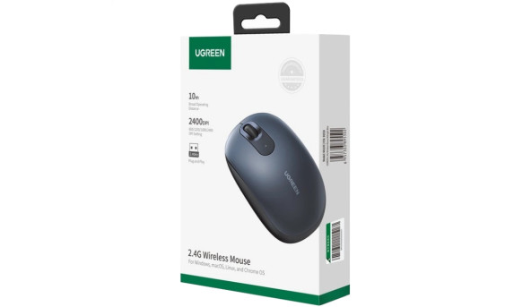Мишка UGREEN 2.4GHz MU105, бездротова, 4000dpi., 3кн., Синя - 631959