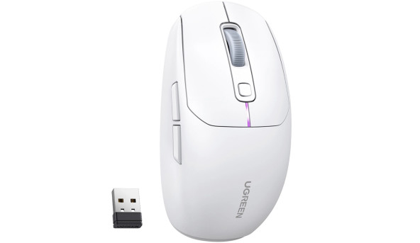 Мишка ігрова UGREEN 2.4GHz MU103, бездротова + Bluetooth, 5000dpi., 6кн., Біла - 631966