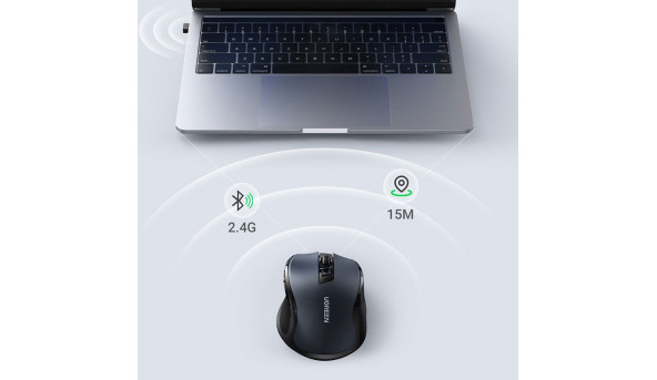 Мишка UGREEN 2.4GHz MU006 Ergonomic, бездротова, 4000dpi., 4кн.,Silence Design, Чорна - 631970