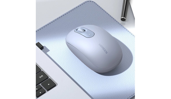 Мишка UGREEN 2.4GHz MU105, бездротова, 2400dpi., 3кн., Світло-синя - 631981