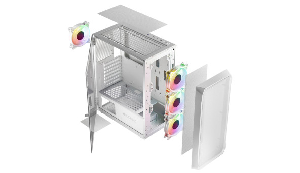 Корпус LogicConcept PORTOS MESH+GLASS ARGB fans 4x120mm WHITE без БЖ ATX - 632246