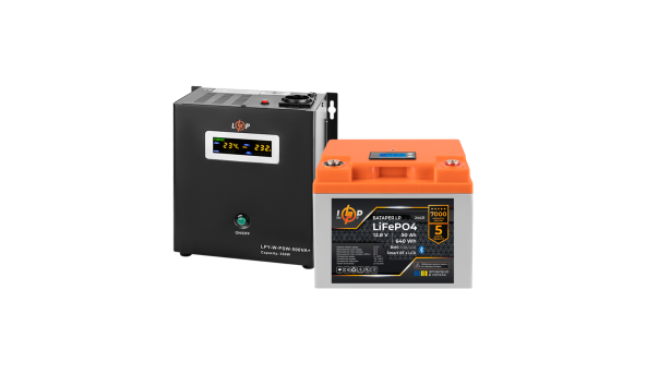 Комплект резервного живлення LP(LogicPower) ДБЖ + літієва (LiFePO4) батарея (UPS W500 + АКБ LiFePO4 640W)