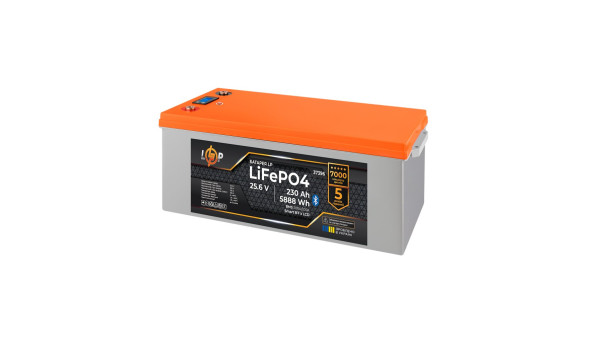 Аккумулятор LP LiFePO4 25,6V - 230 Ah (5888Wh) (BMS 200A/100А) пластик LCD Smart BT - 632723