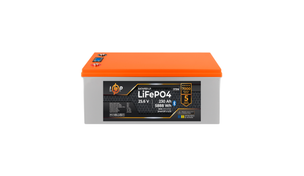 Аккумулятор LP LiFePO4 25,6V - 230 Ah (5888Wh) (BMS 200A/100А) пластик LCD Smart BT - 632723