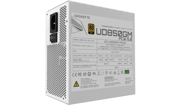 БЖ 850W GIGABYTE UD850GM PG5W 80+ GOLD 120mm, modular, White, ATX 3.0 - 633000