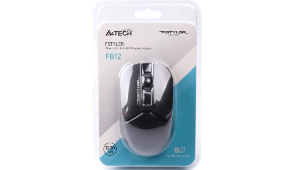 Мишка A4Tech Fstyler FB12, бездротова, 3кн,1200 dpi, чорна - 633080