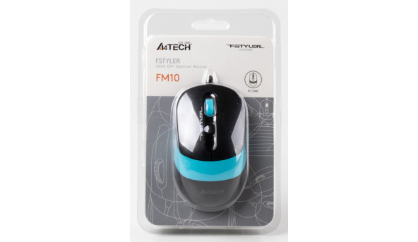 Мишка A4-Tech Fstyler FM10, 4 кн., 1600 dpi, чорно-блакитна - 633085