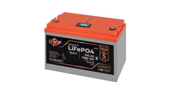 Акумулятор LP LiFePO4 12,8V - 100 Ah (1280Wh) (BMS 100A/50А) пластик LCD Smart BT - 633512