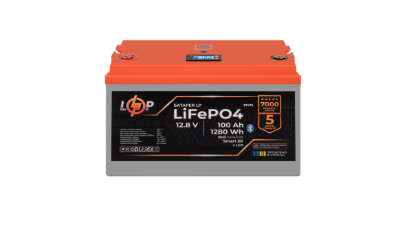 Акумулятор LP LiFePO4 12,8V - 100 Ah (1280Wh) (BMS 100A/50А) пластик LCD Smart BT - 633512